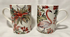Kent Pottery Porcelain Tea Cup Coffee Mug Pink Red Tropical Flamingo - Lot of 2 picture