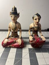 Vtg Indonesian Hand Carved Wood Painted Statues Couple Loro Blonyo Set 2 *read* picture