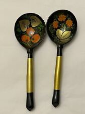 Hand Painted Russian Khokhloma Wooden Spoons Folk Art Berries Vintage Set of 2 picture