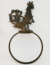 Vintage Cast Iron & Brass Rooster Towel Ring Rustic Country Primitive Kitchen picture