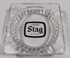 Vintage Carling Stag Beer Clear Glass Ashtray Black Logo picture