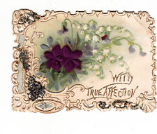 With True Affection Embossed Giltter Flower Vict Card c1880s picture