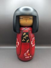 Vintage Floral Japanese Kokeshi Hand Carved Wooden Doll 8” Tall picture