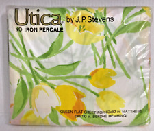 Vtg Utica No Iron Percale Queen Flat Sheet Floral NOS picture