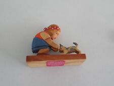 Vintage ERZGEBIRGE GDR Expertic GIRL & CAT Miniature Wood Figurine Germany, 1 PC picture