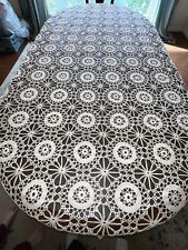 Vintage White Cotton Thread Tablecloth Circles Star Wedding Summer 82” x 91” picture