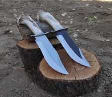 PAIR OF CUSTOM HANDMADE D2 STEEL HUNTING BOWIE KNIFE WITH STAG HORN HANDLE picture