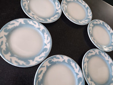 6 SYRACUSE CHINA OAKLEIGH SALAD PLATES RESTAURANT WARE BLUE OAK LEAF AIRBRUSHED picture