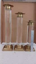3 Solid Brass and Clear Lucite MCM Vintage Candlestick Holders 12