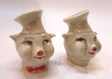 Antique 1930's Hand Painted Pottery Mr Mrs Pig Chef Head Salt Pepper Rare Style picture