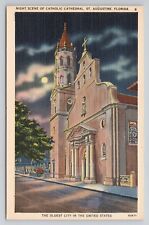 Postcard Night Scene Of Catholic Cathedral St Augustine Florida picture