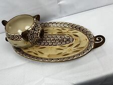 Temptations Ovenware Old World Brown Pig Soup Bowl 6.5x5w/Serving Platter 15.5X8 picture