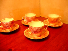 4 Vtg H&M Historical Sutherland China Cups & Saucers Cows Sheep Horses People picture