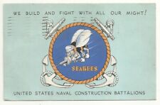 Postcard Seabees U.S. Naval Construction Battalions Build With Might Vintage  picture