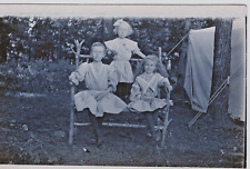 Girls at Camp Tent Tree Branch Bench RPPC Real Photo Postcard Unknown Location picture