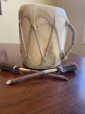 Authentic Taos Pueblo Double-Sided Native American Tree Drum With Drum Sticks picture