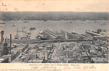 1906 Aerial View American Lines Docks Foot of Fulton St. Manhattan NY post card picture