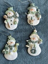 ( 4) ENCORE SNOWMAN ORNAMENT RESIN WINTER GREEN/WHITE TEXTURED FLAT BACK picture