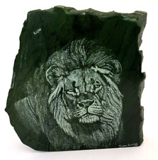 Verdite Stone Etched African Lion Sculpture by Golela Gems Signed Russel Olamini picture