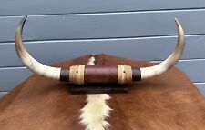 Vintage Wall Mounted Steer Bull Horns / With Leather picture