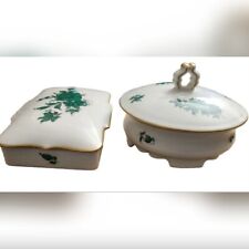Vintage Augarten Wien Austria Porcelain Trinket Dishes Gold Trim Green Rose picture