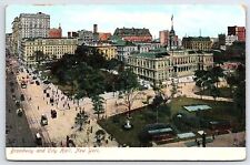 Vintage Postcard Broadway and City Hall Buildings Highway Road Field New York NY picture