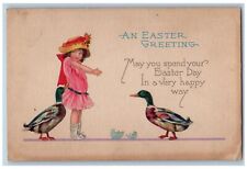 1925 Easter Greeting Little Girl Mallard Ducks Hatched Egg Glenford OH Postcard picture