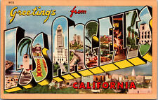 Vtg 1940s Greetings From Los Angeles Large Letter Unused Linen Postcard picture