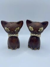 Vintage Squeaker Salt & Pepper Bow Tie Winking Cats w/Stoppers Lenticular Eyes picture
