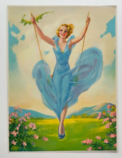 Glamour Girl on a Swing, Vintage Jules Erbit 15x20 Pastel Pin-Up Poster Print picture
