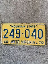 1970 West Virginia License Plate - 249 040 - Nice picture