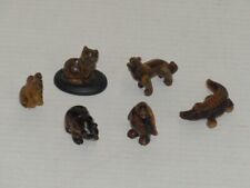 TIGERS EYE CARVED QUARTZ CRYSTAL ANIMALS LOT OF (6) CAT ALLIGATOR WOLF BEAR ETC picture