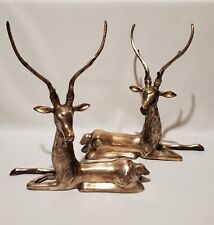 Pair Vtg Sarreid Style Brass Resting Stag Deer Sculptures Hollywood Regency MCM picture