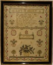 EARLY 19TH CENTURY FLOWER BASKET & VERSE SAMPLER BY JANE RICHARDSON AGED 10 1817 picture