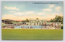 c1940s~Charlotte North Carolina NC~Public Swimming Pool~Bathers~VTG Postcard picture