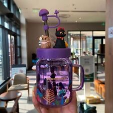 Starbucks Halloween Night Elf Purple Black Cat Glass Coffee Mason Tumblers Cups picture