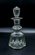 Vtg/Atq Hand Crafted Glass Whiskey Decanter Etched Crown Over Anchor w/ Stopper picture