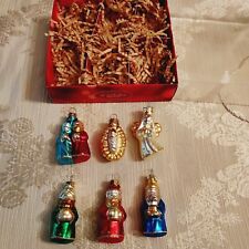St Nicholas Square Miniature Nativity Scene Blown Glass Hand Paint Ornaments Set picture