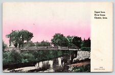 Chester Iowa~Upper Iowa River~Wagon Pony Thru Truss Bridge~Sunset~1910 Handcolor picture