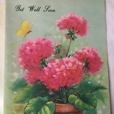 VTG 1970s greeting card geraniums in a pot butterfly Coronation picture