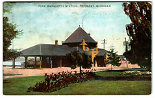 Postcard Pere Marquette Railroad Train Station in Petoskey, MI picture