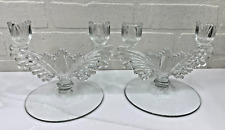 Pair of Elegant Art Deco Double Arm Candlestick Holders Clear glass Tablescape picture