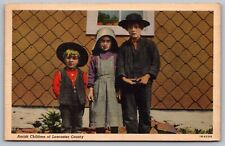 Amish Children Lancaster County Pennsylvania Penn Linen Vintage WOB PM Postcard picture