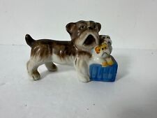 Vintage Occupied Japan Bulldog w/ puppies in a basket figure picture