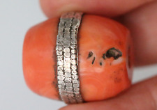 Rare Large Coral Bead | Ancient Tibetan Coral with Silver Belt | 26 mm 22.7grams picture