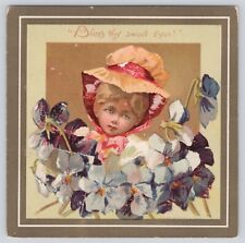 Valentine Greeting Card Lady Bonnet Flowers Pansies Girl  Antique Victorian picture