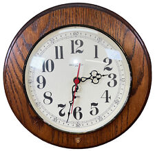 VTG 12 Inch Howard Miller Quartz Wall Clock Oak Round Model 612-605 USA picture