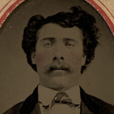 Antique Tintype Photograph Handsome Man Fabulous Hair Mustache picture