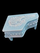 Hard To Find Vintage Moser Blue Milk Glass Grand Piano Trinket Box 6” X 4” picture