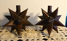 PAIR OF STANDING PRIMITIVE MORAVIAN PUNCHED TIN CANDLE HOLDERS ~ 6.5